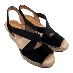 Kanna Black Canvas Peep Toe Espadrille Platform Pump European Size 37 EUC